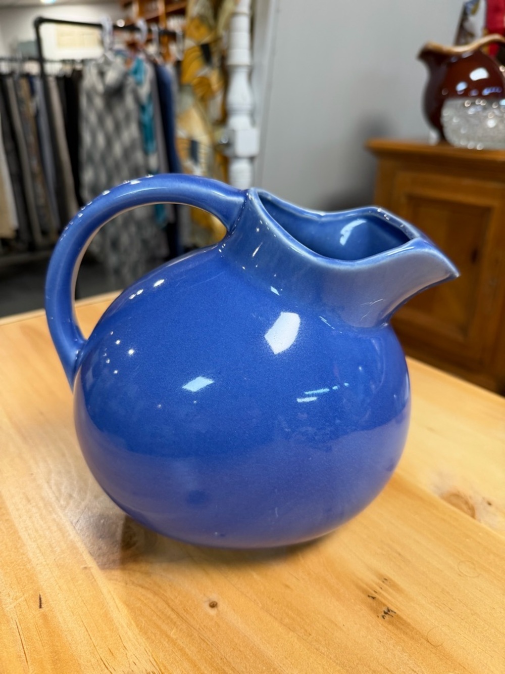 Round Blue Ceramic Pitcher made in USA